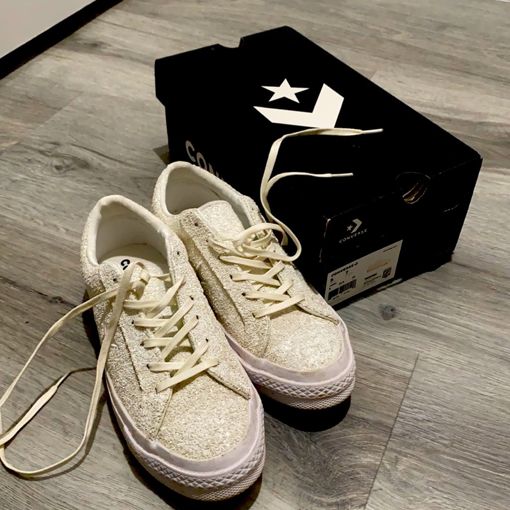 Vintage CONVERSE One Star Ox Glitter White Womens size 7